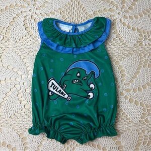 Vive La Fete Baby Girl 12 Months Tulane Green Wave Ruffle Bubble Romper
